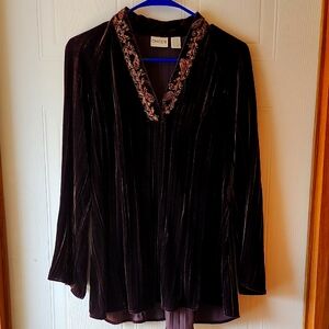 Chico's Velvet Top with Embroidered Collar